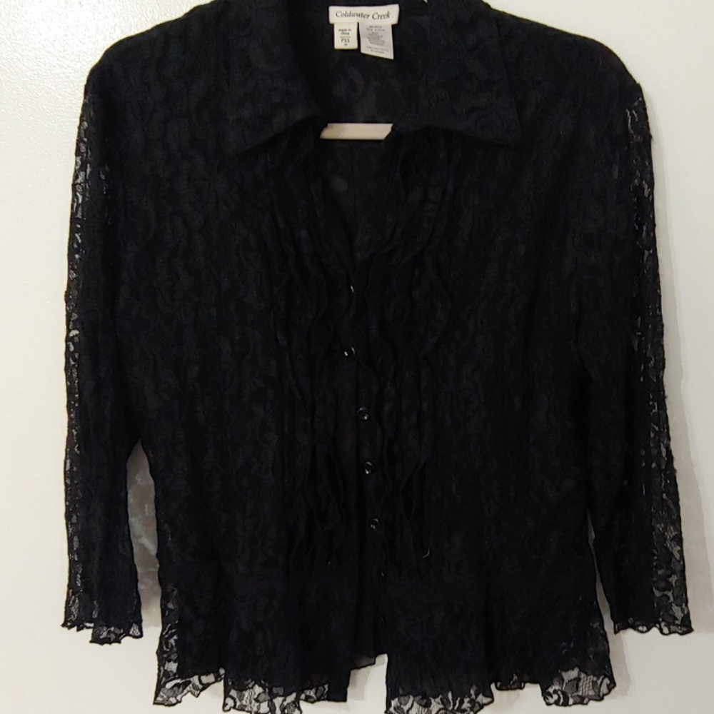 Button up Black lace blouse Size 4